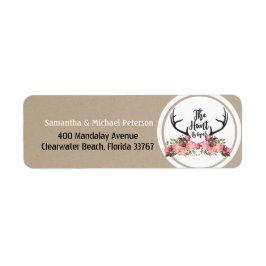 Romantic Hunt är Över Rustic Antler Blommigt Bröll Returadress Etikett