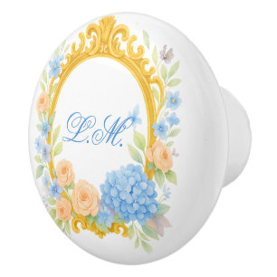 Romantic Hydrangea Guld Ram Blommigt Monogram Knopp