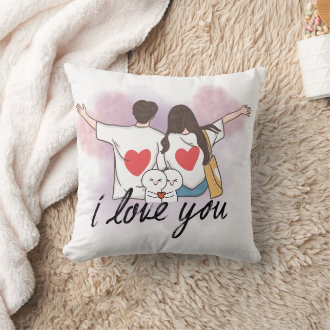 Romantic “I Love You” Couple Throw Pillow Kudde (Filt)
