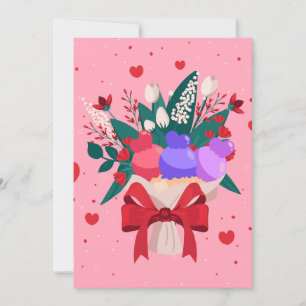 Romantic Ice Cream Bouquet Cute Flowers Hearts Julkort