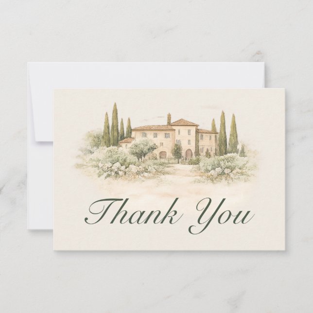 Romantic Italian Tuscan  Wedding Thank You Card Tack Kort (Framsida)