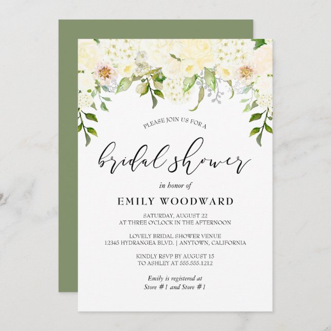 Romantic Ivory Cream Blommigt Möhippa Inbjudningar (Fram/baksida)