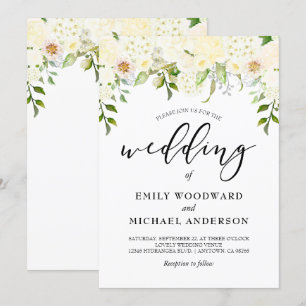 Romantic Ivory Cream Blommigt Watercolor Bröllop Inbjudningar