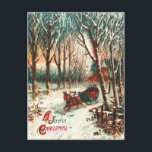 Romantic Joy Ride i A Sleigh vid jul Helg Vykort<br><div class="desc">Helgdag Vintage jul illustrerar ett hästdraget sligh med ett par i det.  Det är en vacker vinternatt,  med det långa,  snö täckta träd och vägen i skogen.</div>