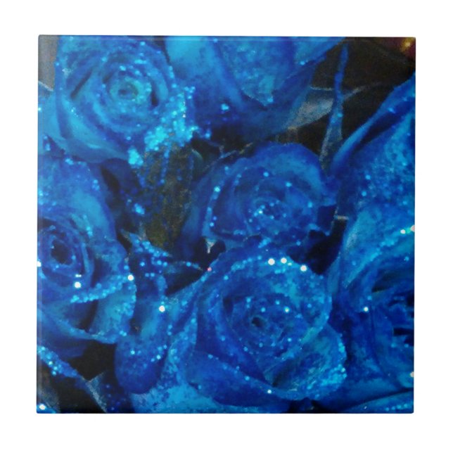 Romantic Kärlek Blue Glitter Glamor Ro Kakelplatta (Framsidan)