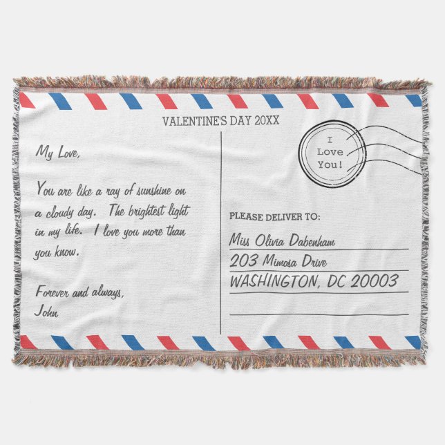 Romantic Kärlek Brev Postcard Valentindagen Filt (Framsidan)