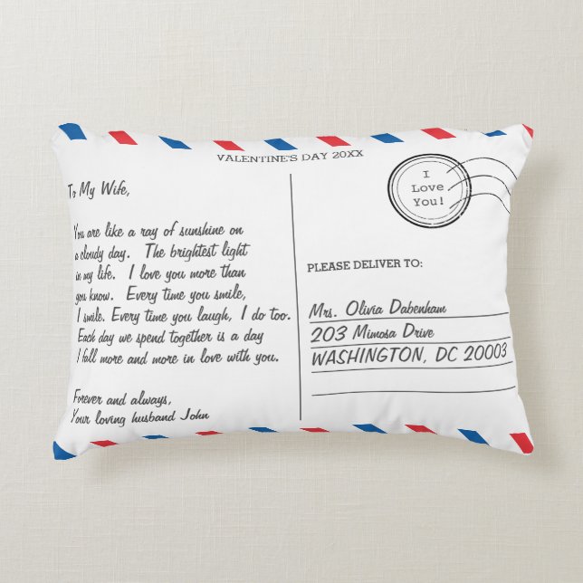 Romantic Kärlek Brev Postcard Valentindagen Prydnadskudde (Framsidan)