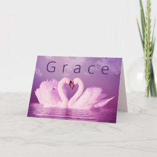 Romantic Kärlek Grace Svanar Lila Rosa Personlig Helgkort