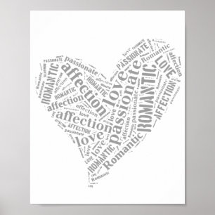Romantic Kärlek Grått och White Heart II Poster
