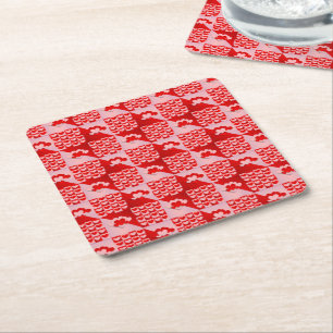 Romantic Kärlek Hearts Mönster Red Rosa Valentine Underlägg Papper Kvadrat