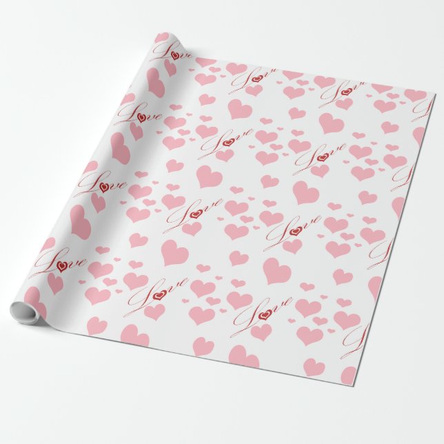 Romantic Kärlek och Hearts Mönster Wrapping Papper Presentpapper (Utrullad)