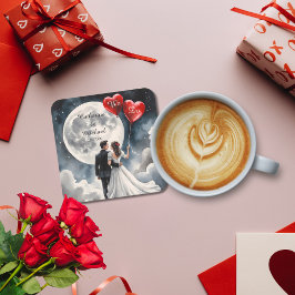 Romantic Kärlek på Cloud Nine Fairytale Bröllop Underlägg Papper Kvadrat