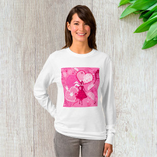 Romantic Kärlek Silhouette Mönster Rosa Hearts T Shirt