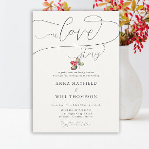 Romantic Kärlek Story Winter Berries Elegant bröll Inbjudningar