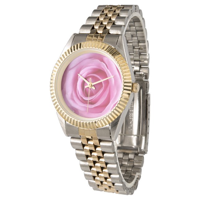 Romantic Kärlek Sweet Soft Rosa ros Flower Watch Armbandsur (Vinklad)
