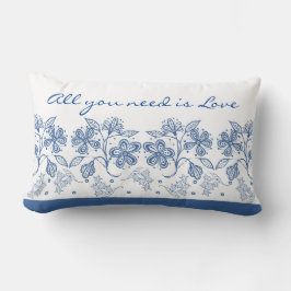 Romantic Kärlek Text Indigo Blue Blommigt Gräns Lumbarkudde