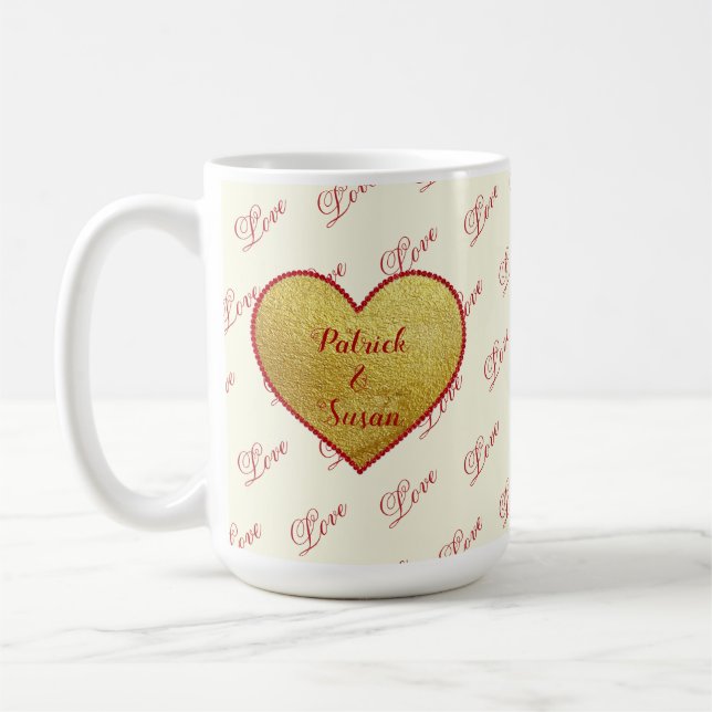 Romantic Kärlek Typography Red Heart Valentines da Kaffemugg (Vänster)