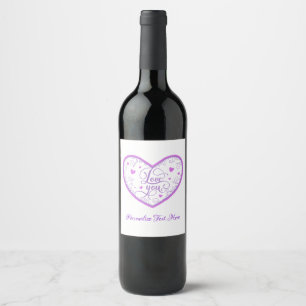 Romantic Kärlek You Lavender Heart Personlig Vinflaska Etikett