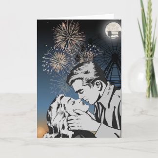 Romantic Kiss Under Fireworks Greeting Card Kort