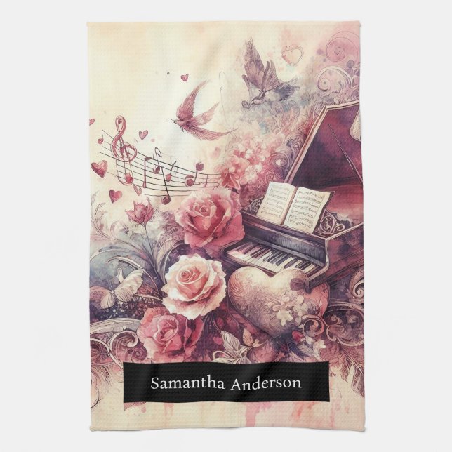 Romantic Kitchen: Abstrakt Hearts Piano Music Kökshandduk (Vertikal)