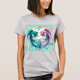 Romantic Koi Fish Heart Design T Shirt