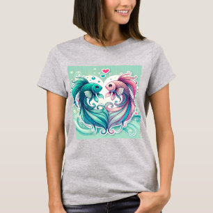 Romantic Koi Fish Heart Design T Shirt