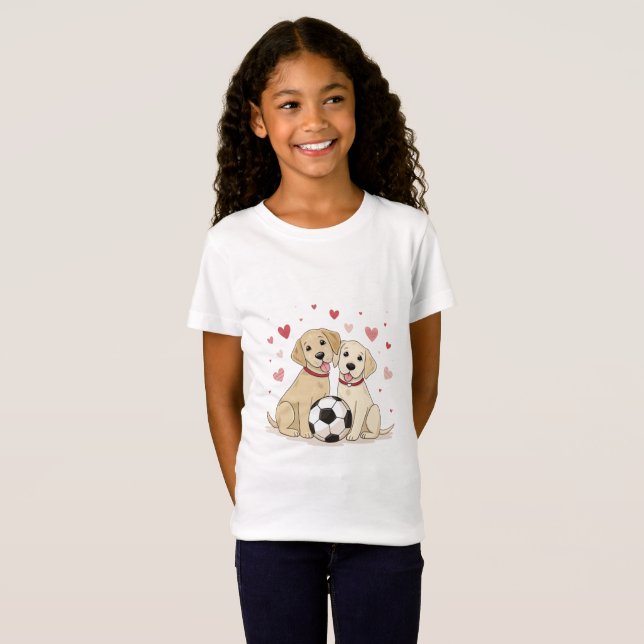 Romantic Labradors with Soccer Ball for Valentine' T Shirt (Hel framsida)