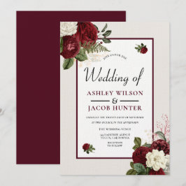 Romantic Laid Burgundy Blommigt bröllopsinbjudan Inbjudningar