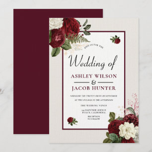 Romantic Laid Burgundy Blommigt bröllopsinbjudan Inbjudningar
