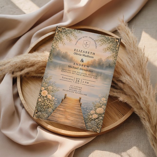 Romantic Lake Pier Wildflower Wedding Inbjudningar (Skapare uppladdad)