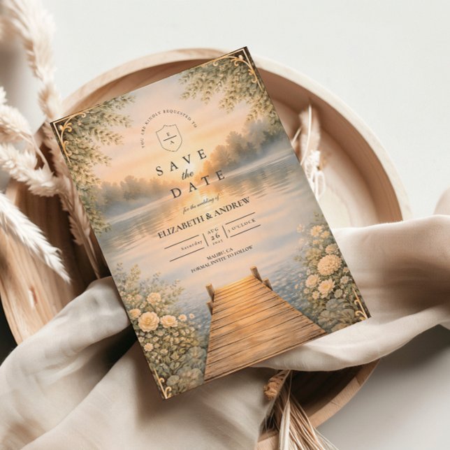 Romantic Lake Pier Wildflower Wedding Spara Datumet (Skapare uppladdad)
