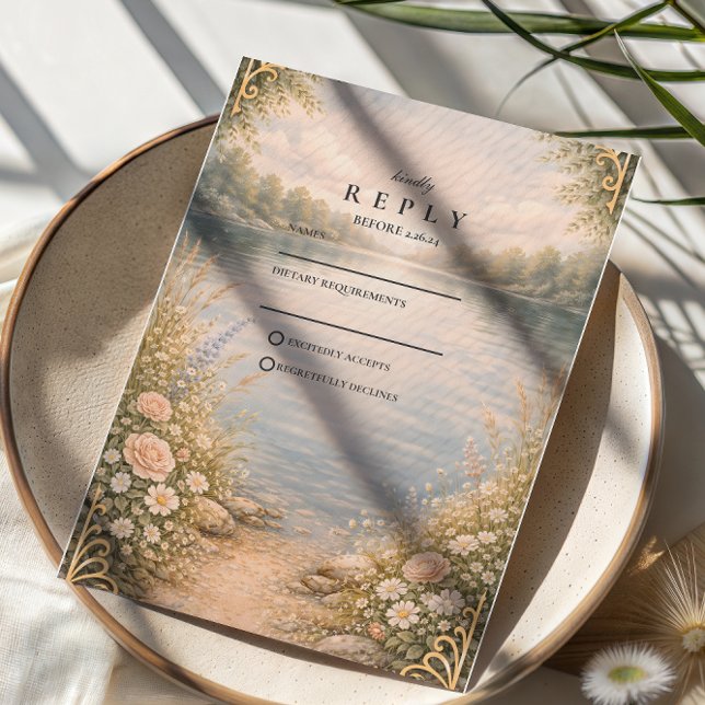 Romantic Lake Wildflower Forest Wedding OSA Kort (Skapare uppladdad)