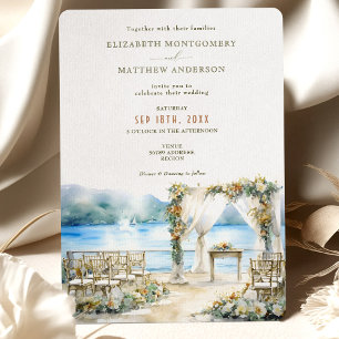 Romantic Lakefront Bröllop Ceremony Watercolor Inbjudningar