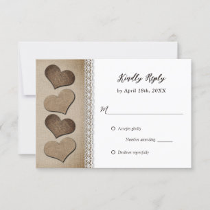 Romantic Land Burlap Hearts Snöre Bröllop OSA Kort