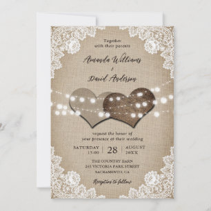 Romantic Land Burlap Ljus Blommigt Snöre Bröllop Inbjudningar