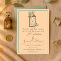 Romantic Lantern Soft Peach & Aqua Blommigt Bröllo