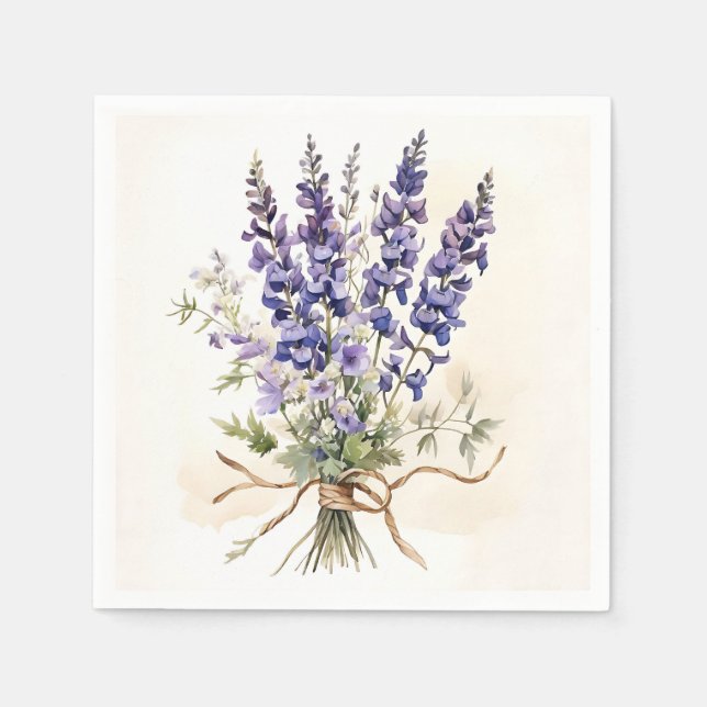Romantic Larkspur Bouquet Watercolor Pappersservett (Framsidan)