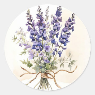 Romantic Larkspur Bouquet Watercolor Runt Klistermärke