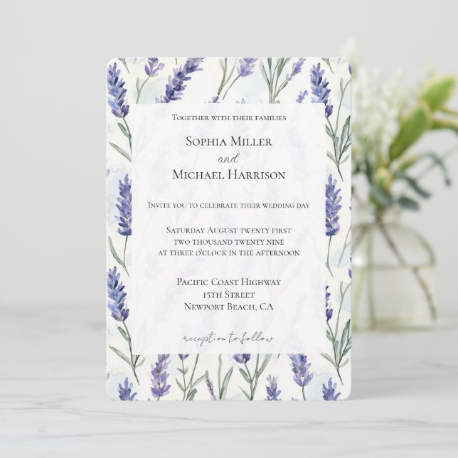 Romantic Lavender Blommigt Bröllop Inbjudningar (Stående Fram)