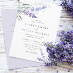 Romantic Lavender Blommigt w/ Details Bröllop Inbjudningar<br><div class="desc">Elegant och rustik vattenfärgsbröllopsinbjudan med detaljer på baksidan.</div>