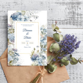 Romantic Lavender Blue Blommigt Watercolor Bröllop Inbjudningar