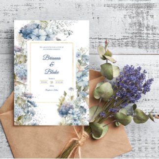 Romantic Lavender Blue Blommigt Watercolor Bröllop Inbjudningar