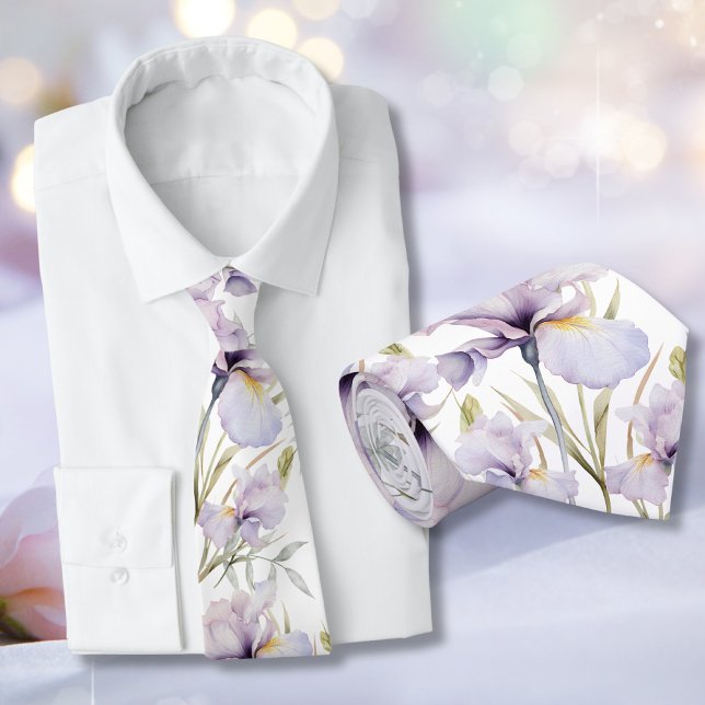 Romantic Lavender Lila Iris Blommigt Bröllop Slips (Romantic Lavender Purple Iris Floral Wedding  Neck Tie)
