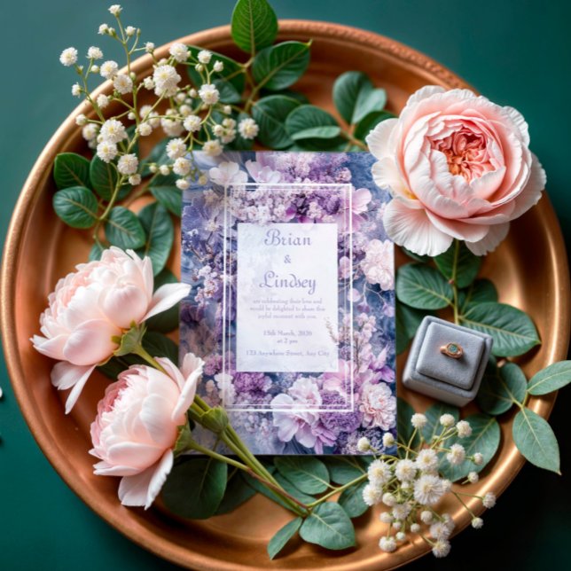 Romantic Lavender & Marble Blommigt Bröllop Inbjudningar (Skapare uppladdad)
