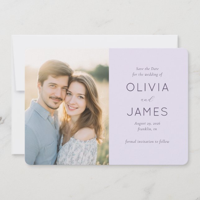 Romantic Lavender Minimalist Photo Spara Datumet (Framsida)