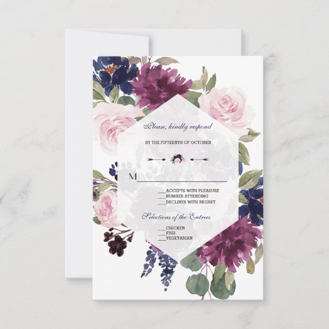 Romantic Lavender Navy Blue Blommigt Bloom Bröllop OSA Kort (Framsida)