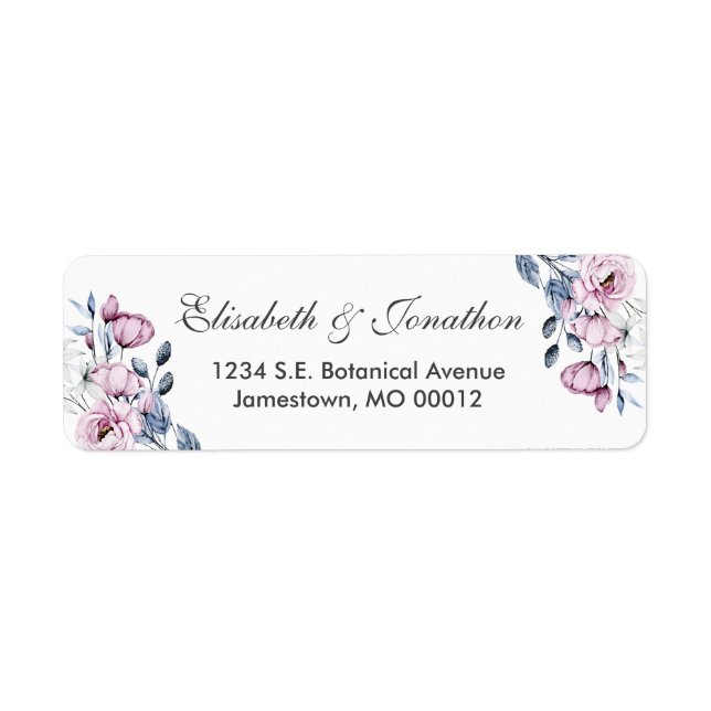 Romantic Lavender & Powder Blue Blommigt Blommar Returadress Etikett (Framsidan)