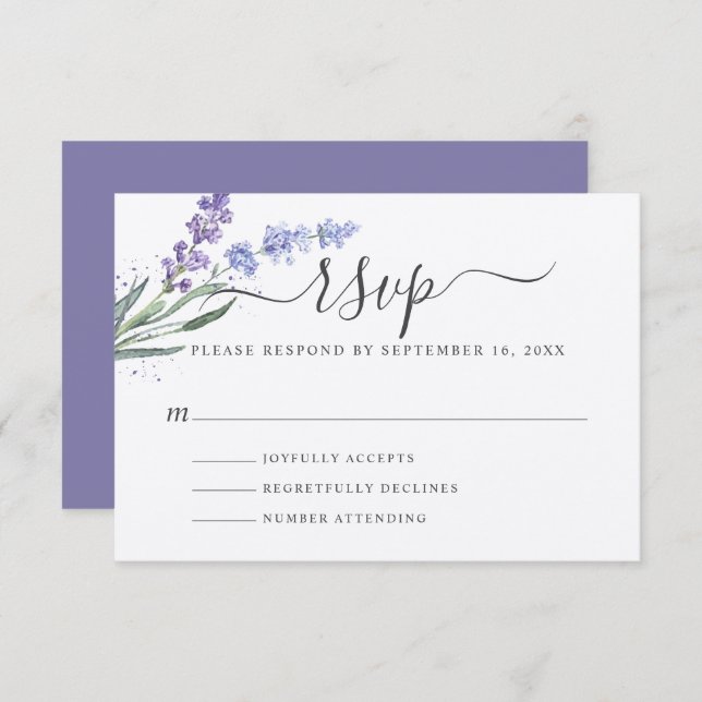 Romantic Lavender Watercolor Blommigt OSA Kort (Fram/baksida)