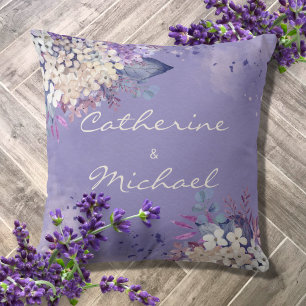 Romantic Lavender Watercolor Blommigt Vår bröllop Kudde
