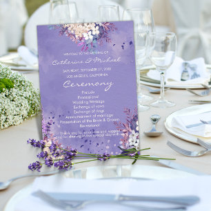 Romantic Lavender Watercolor Blommigt Vår bröllop Program
